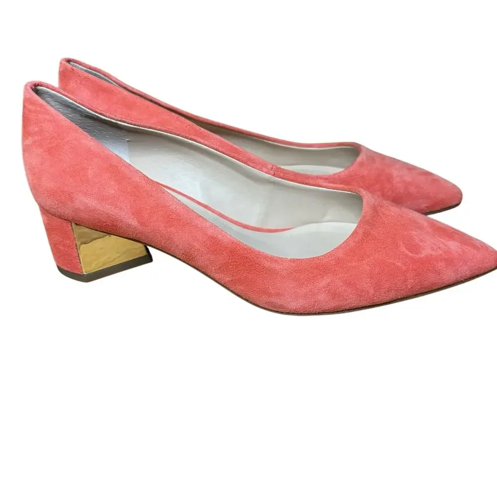 Franco Sarto Diva Red Suede Pumps Size 5 Pointed Toe Block Heel Classic Shoes